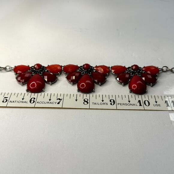 EUC New York & Company Red and Silver Statement Necklace Evening Cocktail Party - Picture 5 of 8